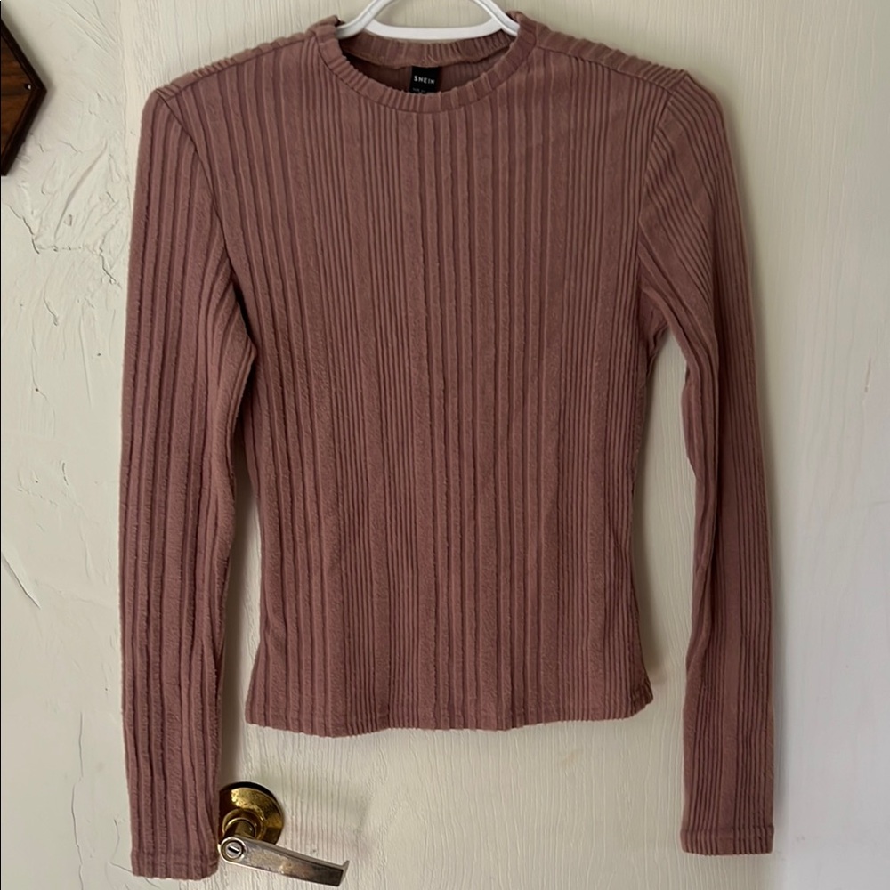 H&M Women's Ribbed Long Sleeve Top - Mauve - Pink - Purple